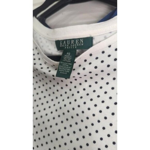 Ralph Lauren White and Black Polka Dot Cotton Short Sleeve Top Petite Small - Picture 2 of 2